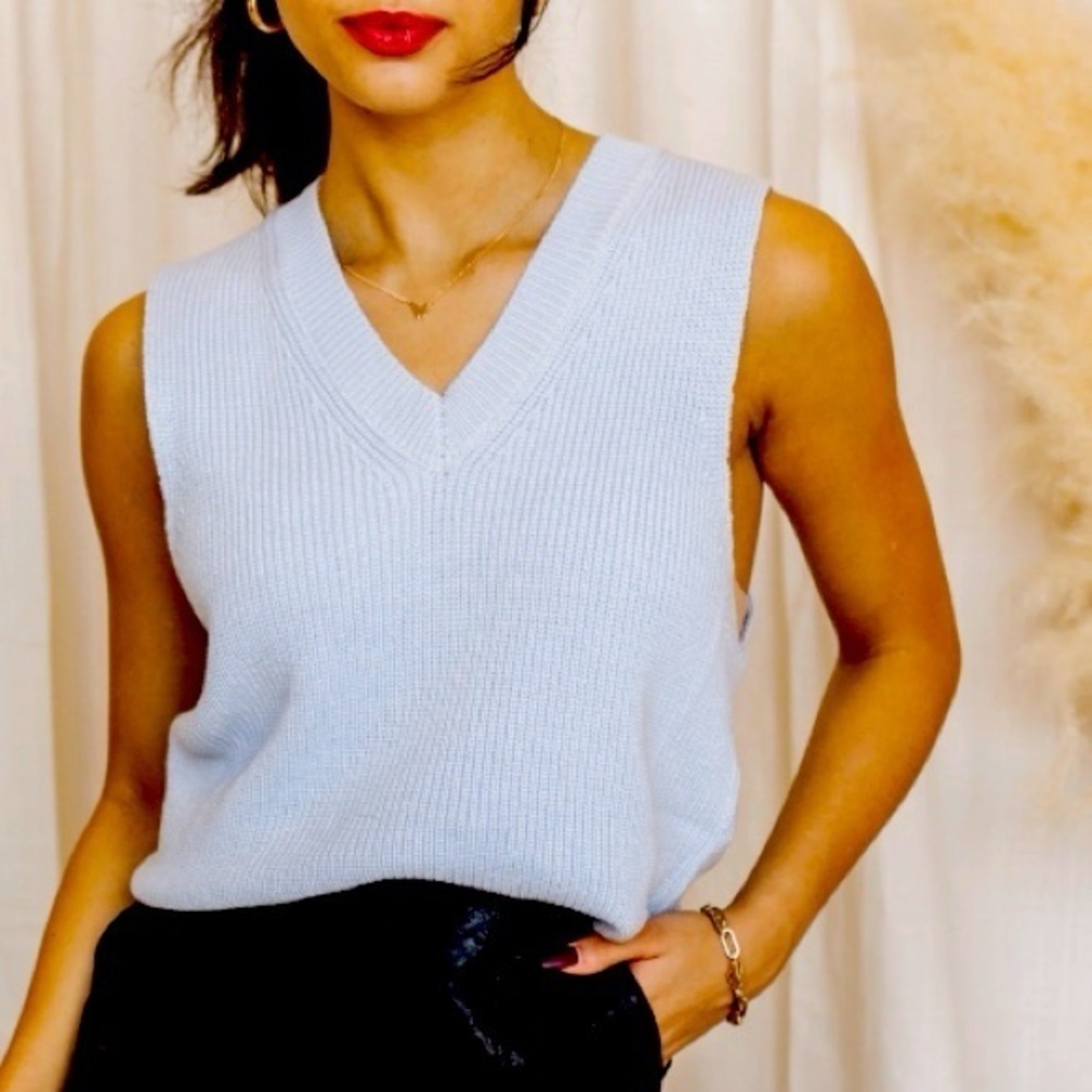 ZARA Preppy & Smart Sweater Vest with ribbed V neckline in beautiful baby blue